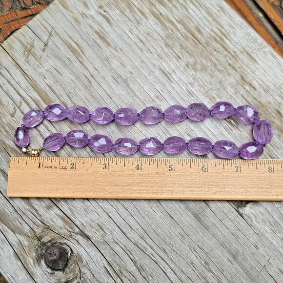 Faceted Amethyst Bead Necklace w 14k Solid Yellow Gold Magnetic Clasp 16” Long - Picture 2 of 8